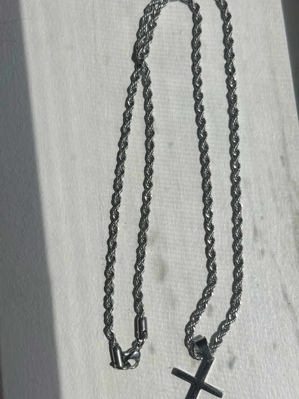Men's Stainless Steel Rope Chain Cross Pendant Necklace 22 Inches
